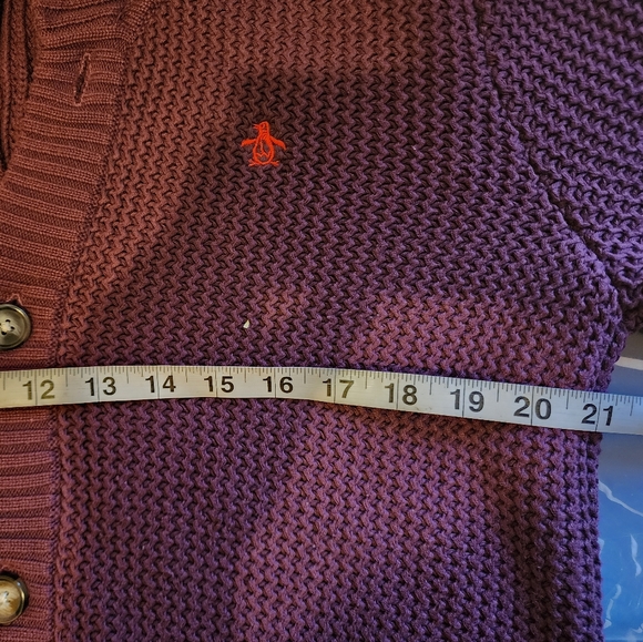 Penguin purple grandpa button-down men's sweater. - Picture 3 of 8